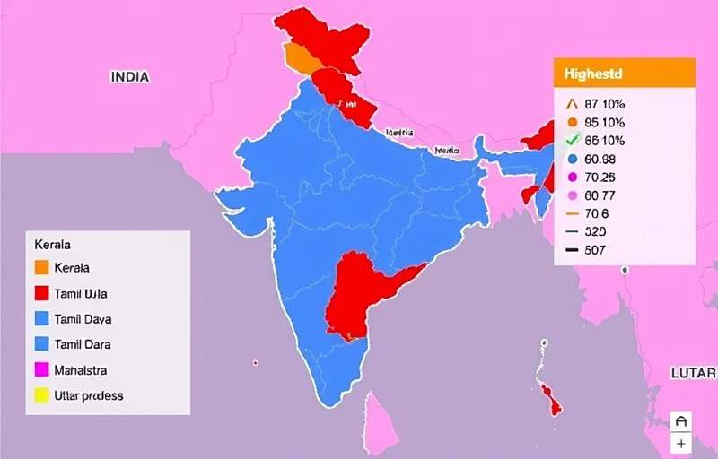 Pepper Pioneers Clash Regional Popularity in India Map of India showing regional download statistics for Pepper Pioneers Clash with highest concentrations in Kerala, Tamil Nadu, Maharashtra, and Uttar Pradesh